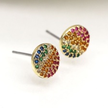 Faux Gold Disc Stud Earrings with Rainbow Gradient Crystals by Peace of Mind